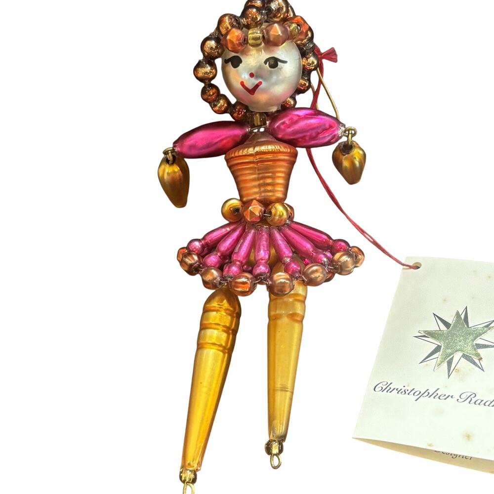 Christopher Radko Wigglets Lady Bead Dancer Ornament Pink Gold Retired Czech